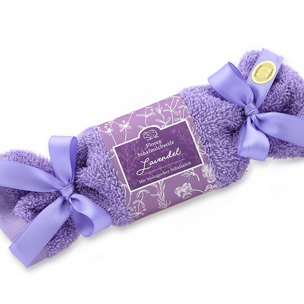Schafmilchseife eckig 100g im Waschlappen "Florentine", Lavendel 