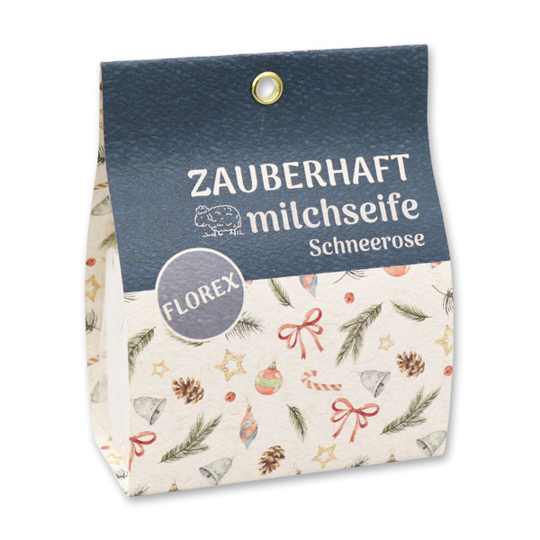 Schafmilchseife eckig 100g in Tasche "Zauberhaft", Schneerose 