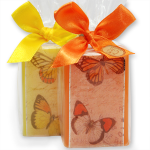 Sheep milk soap 100g, decorated with a butterfly ribbon, Frangipani/freesia 