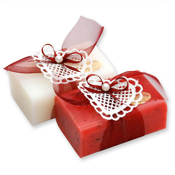 Sheep milk soap 100g, decorated with a heart, Classic/rose with petals 