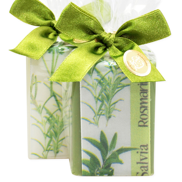 Sheep milk soap 100g, decorated with a herbs-ribbon in a cellophane, Classic/rosemary 