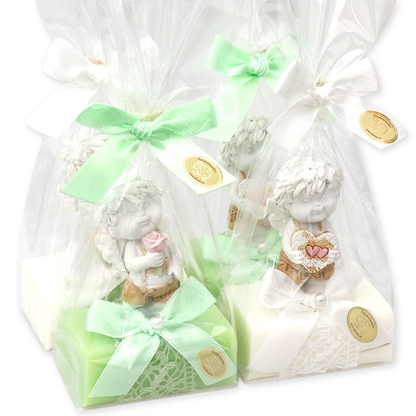 Sheep milk soap 100g decorated with an angel-Igor in a cellophane, Snowdrop/lime blossom 