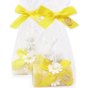 Sheep milk soap 100g decorated with a rabbit in a cellophane, Classic/chamomile 