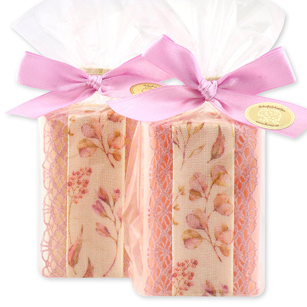 Sheep milk soap 100g, decorated with a ribbon in a cellophane, Classic/peony 