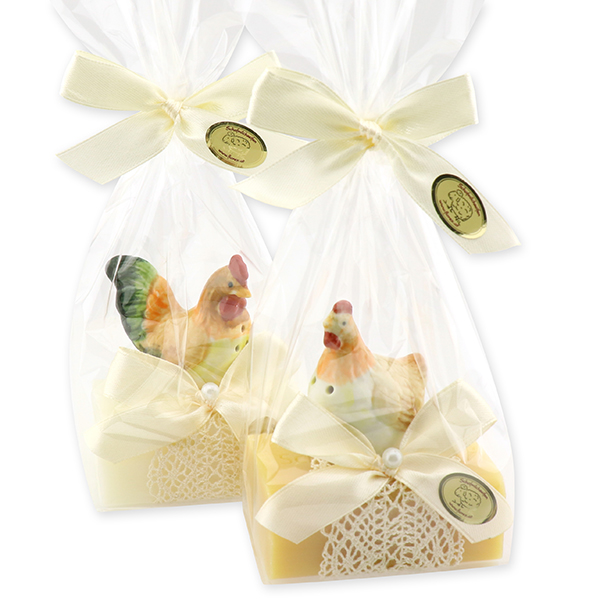 Sheep milk soap 100g, decorated with a rooster in a cellophane, Classic/swiss pine 