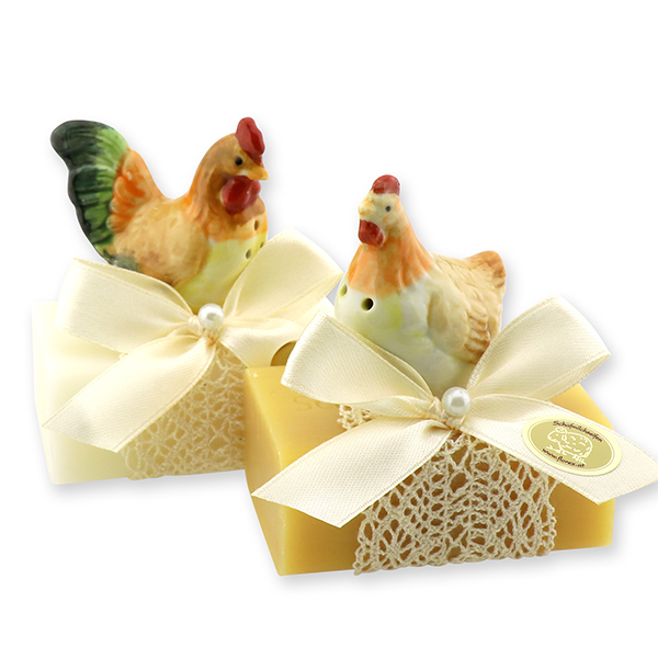 Sheep milk soap 100g, decorated with a rooster, Classic/swiss pine 