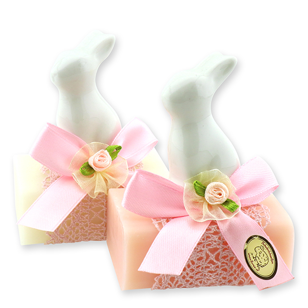 Sheep milk soap 100g, decorated with a rabbit, Classic/peony 