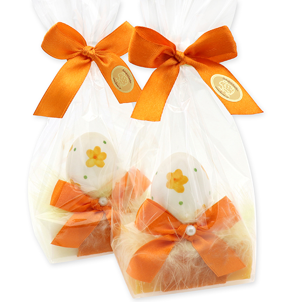 Sheep milk soap 100g, decorated with an egg in a cellophane, Classic/orange 