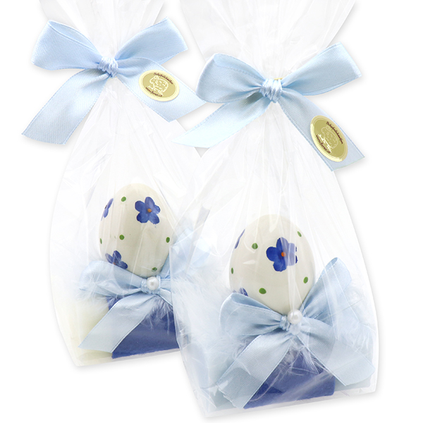 Sheep milk soap 100g, decorated with an egg in a cellophane, Classic/'forget-me-not' 