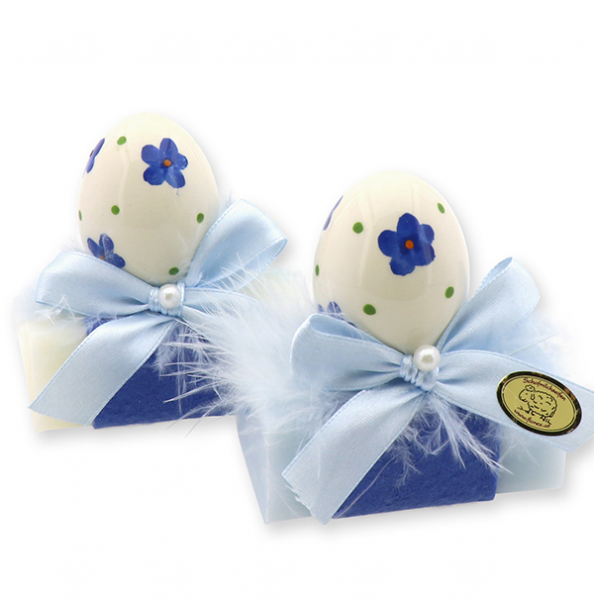 Sheep milk soap 100g, decorated with an egg, Classic/'forget-me-not' 