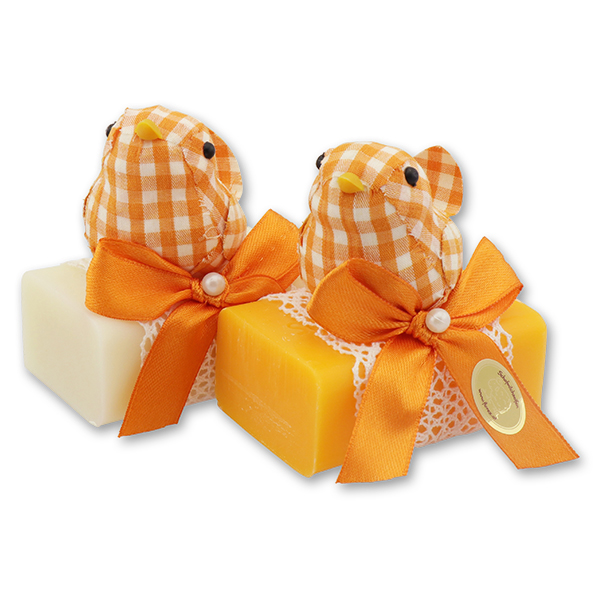 Sheep milk soap 100g decorated with a bird, Classic/orange 