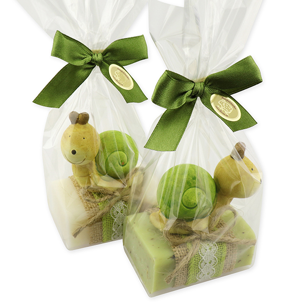 Sheep milk soap 100g decorated with a snail in a cellophane, Classic/verbena 