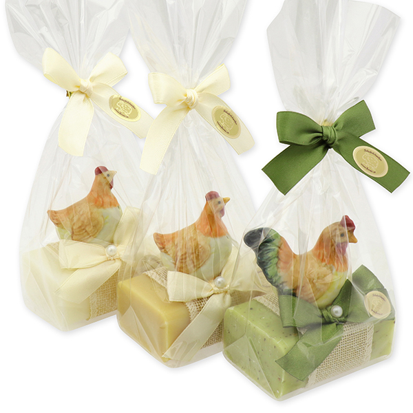 Sheep milk soap 100g decorated with rooster in a cellophane, sorted 