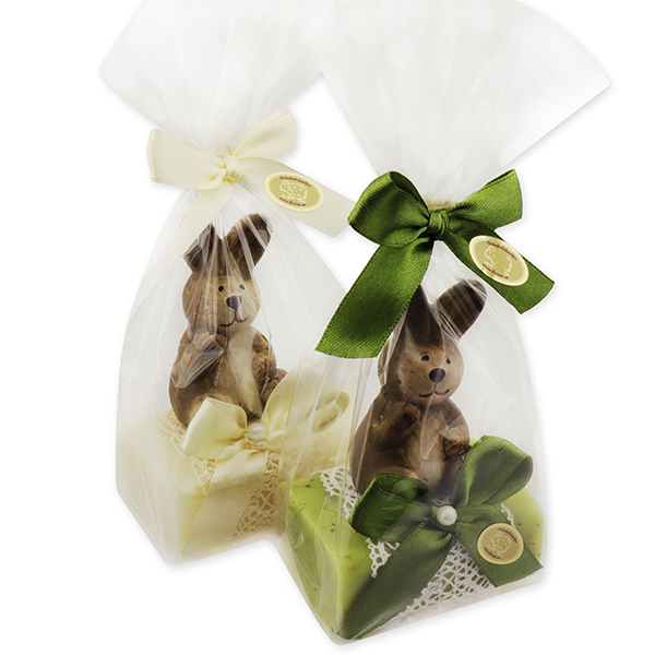 Sheep milk soap 100g decorated with a rabbit in a cellophane, Classic/verbena 