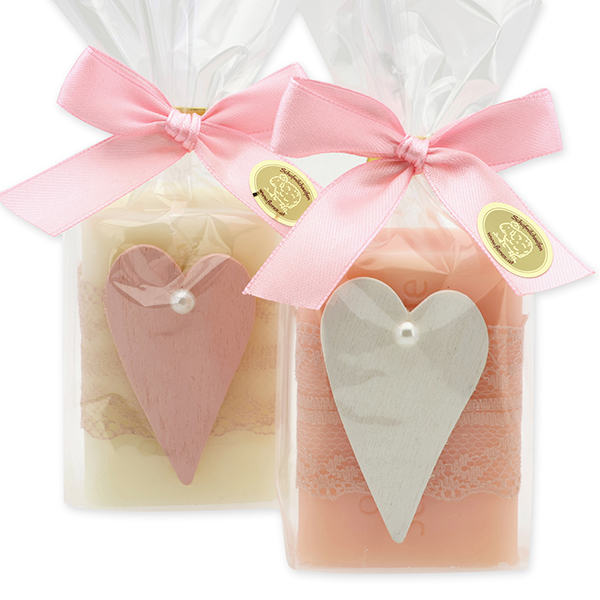 Sheep milk soap 100g, decorated with a heart in a cellophane, Classic/Peony 