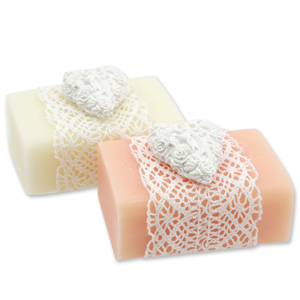 Sheep milk soap 100g, decorated with a heart, Classic/Peony 