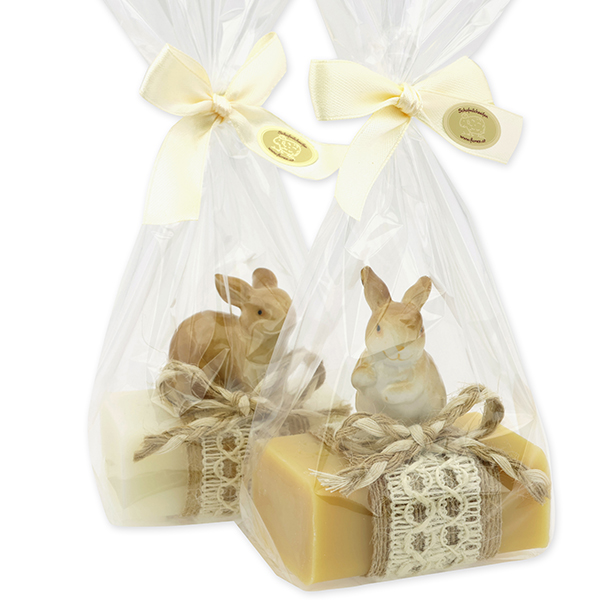 Sheep milk soap 100g decorated with a rabbit in a cellophane bag, Classic/swiss pine 