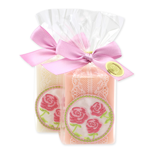 Sheep milk soap 100g decorated with a flower in a cellophane, Classic/peony 