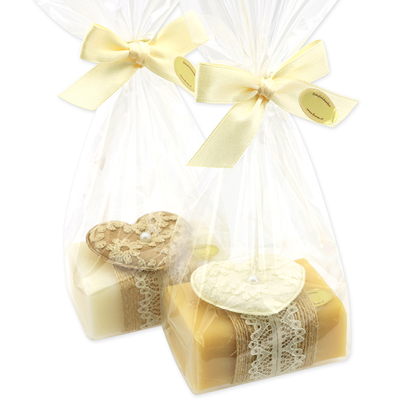 Sheep milk soap 100g decorated with a heart in a cellophane, Classic/swiss pine 