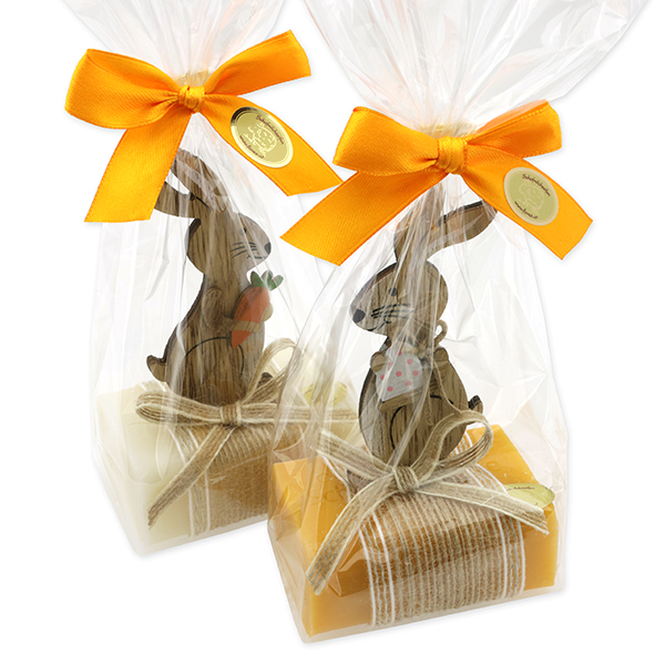 Sheep milk soap 100g decorated with a rabbit in a cellophane, Classic/marigold 