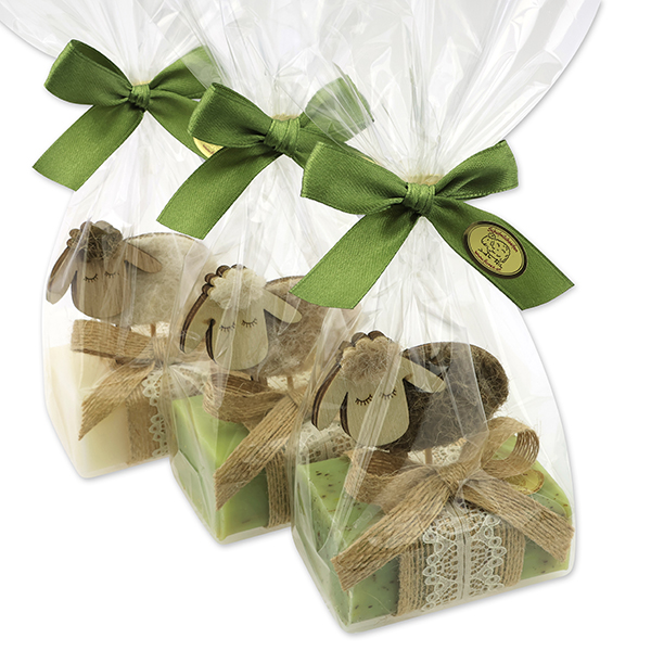 Sheep milk soap 100g decorated with a sheep in a cellophane, Classic/verbena/garden soap 