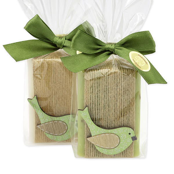 Sheep milk soap 100g decorated with a bird in a cellophane, Classic/verbena 