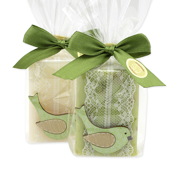 Sheep milk soap 100g decorated with a bird in a cellophane, Classic/verbena 