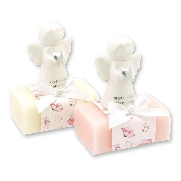 Schafmilchseife eckig 100g dekoriert mit Schutzengel mit Herz, Classic/Jasmin 