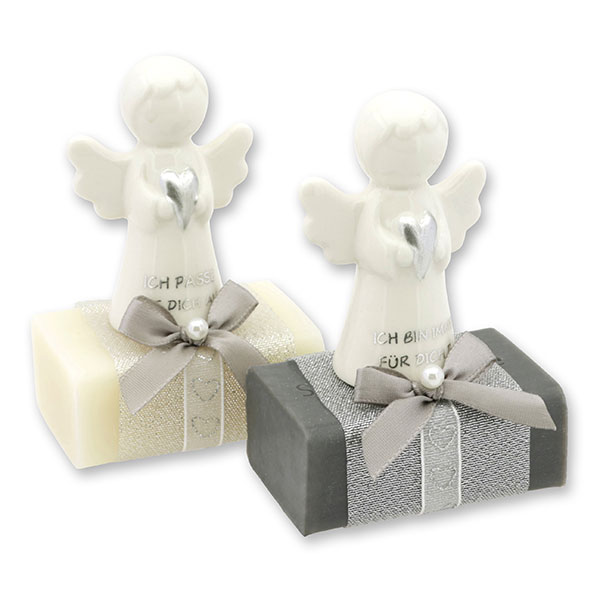 Sheep milk soap square 100g decorated with guardian angel with heart, Classic/Christmas rose 