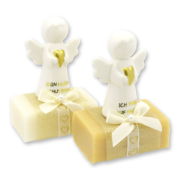Sheep milk soap square 100g decorated with guardian angel with heart, Classic/Swiss pine 