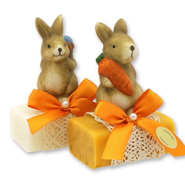 Schafmilchseife eckig 100g dekoriert mit Hase, Classic/Ringelblume 