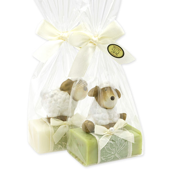 Sheep milk soap 100g decorated with a sheep in a cellophane, Classic/verbena 