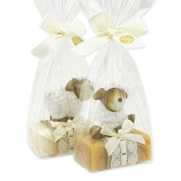 Sheep milk soap 100g decorated with a sheep in a cellophane, Classic/swiss pine 