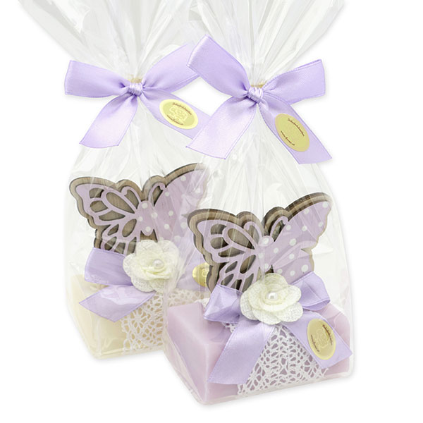 Sheep milk soap 100g decorated with a butterfly in a cellophane, Classic/lilac 