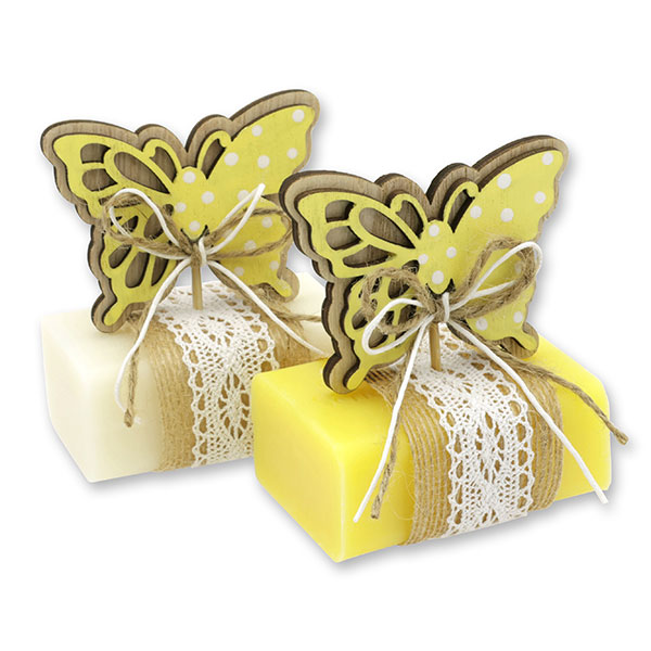 Schafmilchseife eckig 100g dekoriert mit Schmetterling, Classic/Kamille 