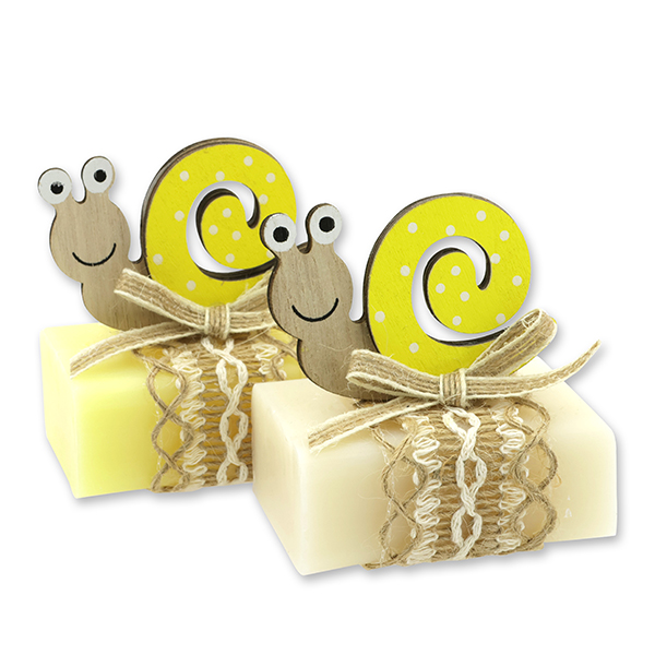 Schafmilchseife eckig 100g dekoriert mit Schnecke, Classic/Himmelschlüssel 