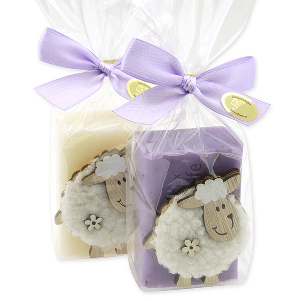 Sheep milk soap 100g decorated with a sheep in a cellophane, Classic/lavender 
