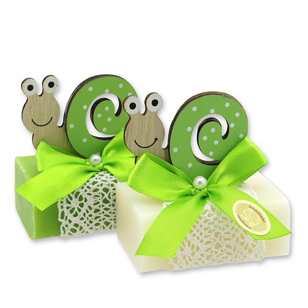 Schafmilchseife eckig 100g dekoriert mit Schnecke, Classic/Birne 