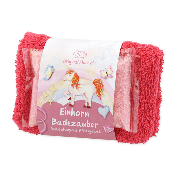 Bath salt 60g with a washcloth "Einhorn Badezauber", Flower magic 