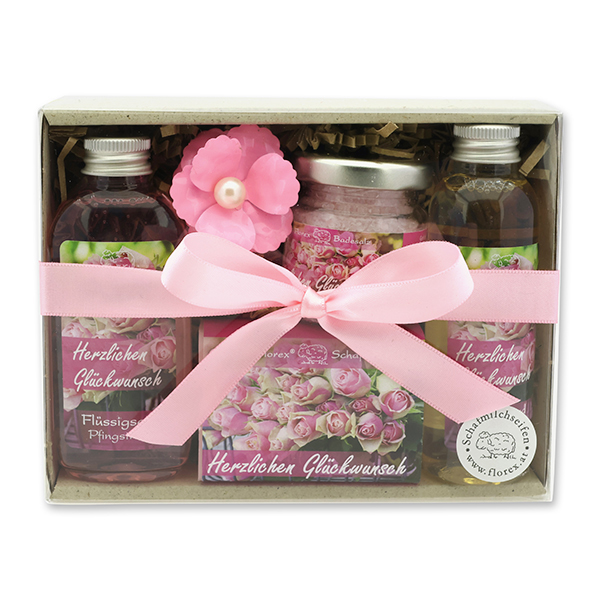 Gift set 4 pieces "Herzlichen Glückwunsch", peony 