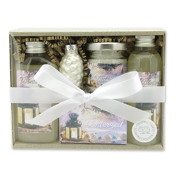 Gift set 4 pieces "Besinnliche Winterzeit", Christmas rose white 