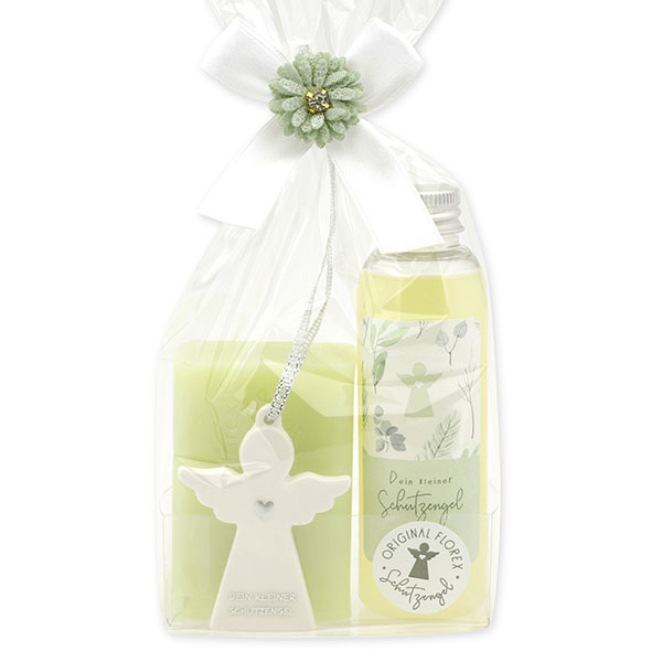 Care set 2 pieces decorated with guardian angel with heart in a cellophane bag, Classic/Meadow flower 