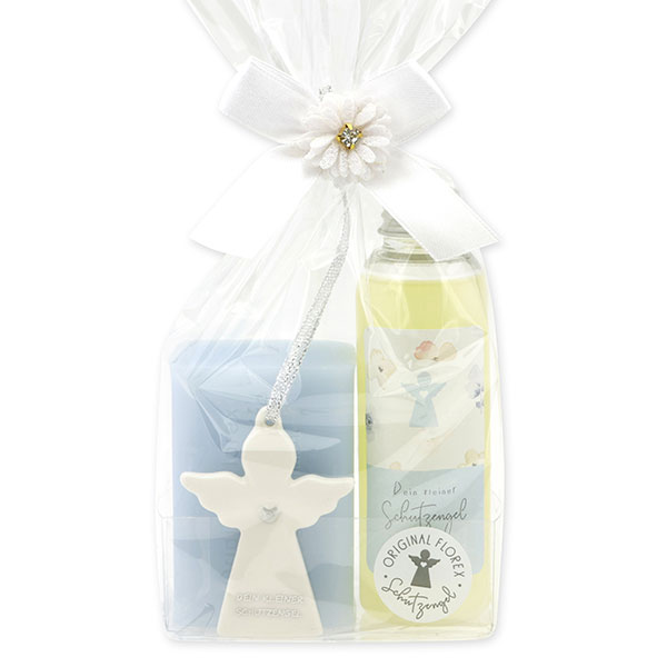 Care set 2 pieces decorated with guardian angel with heart in a cellophane bag, Classic/Forget-me-not 