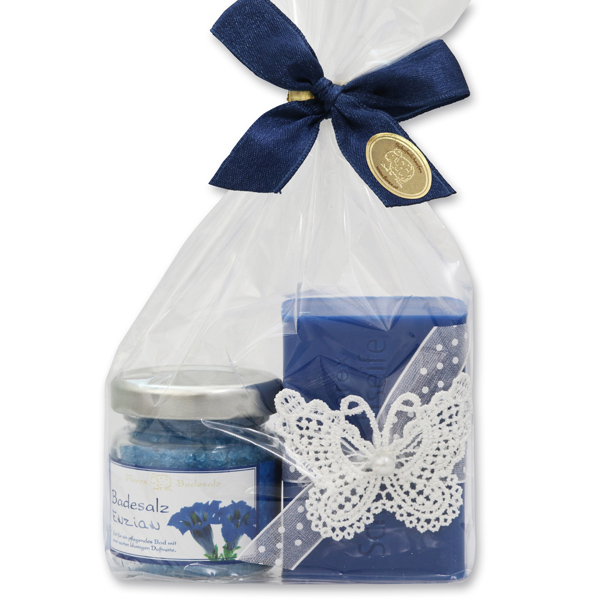 Bath set 2 pieces in a cellophane bag, Gentian 