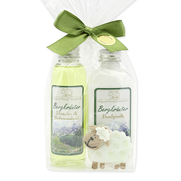 Gift set with felt sheep, Mountain herbs 