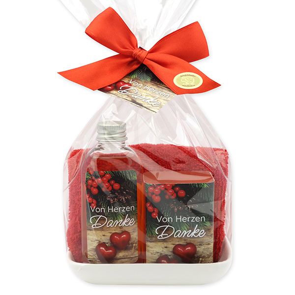 Care set 4 pieces in a cellophane "Von Herzen Danke", Pomegranate 