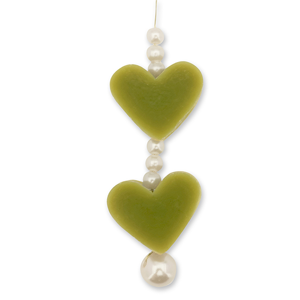 Sheep milk soap heart 2x8g hanging decorated with pearls, Olive oil 