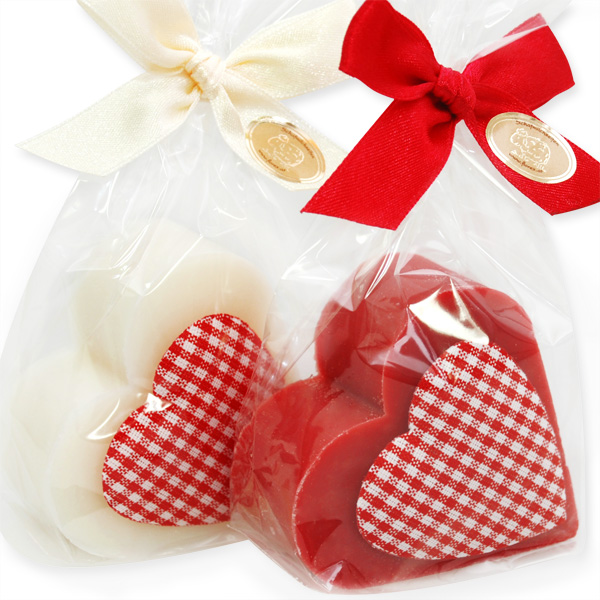 Sheep milk soap heart 85g, decorated with a heart in a cellophane, Classic/pomegranate 