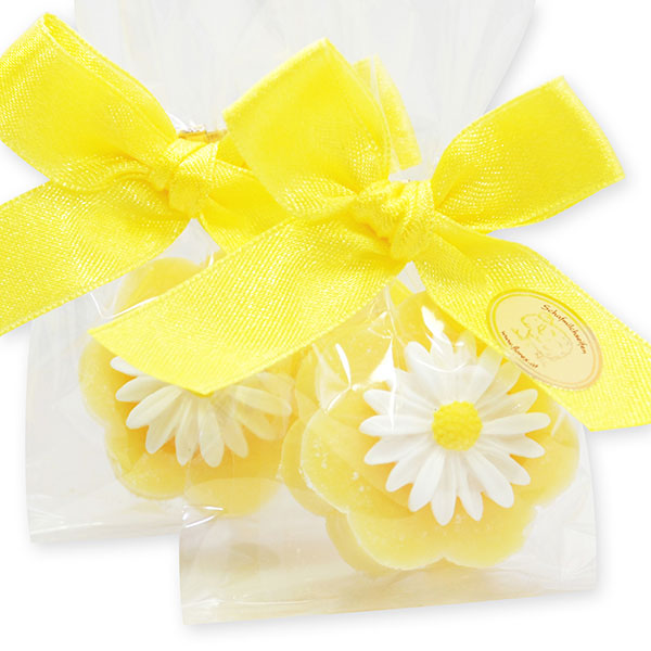 Schafmilchseife Blume 20g, dekoriert mit Blume in Cello, Ananas 