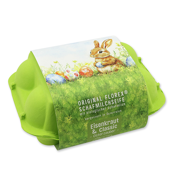 Sheep milk soap easter egg 61g "Charming Easter motif 4" in an egg carton, Classic/Verbena 
